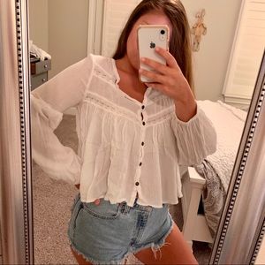 flowy long sleeve button up top